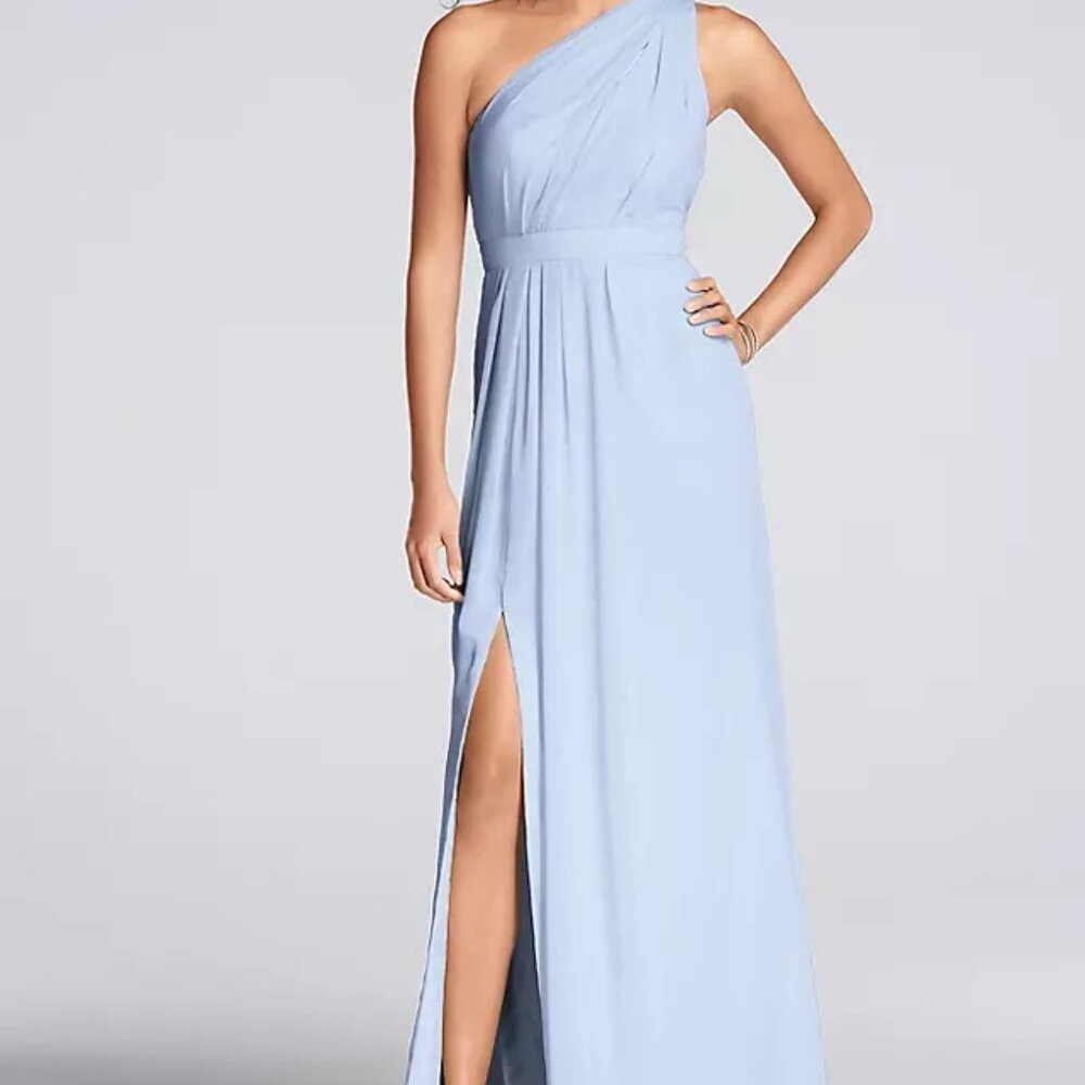 Ice Blue Long One Shoulder Chiffon Bridesmaid Dress